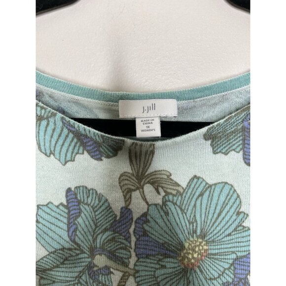 J. Jill Greens Floral Long Sleeve Top Cotton Blend Sweater Lightweight Size 1X - Picture 3 of 8